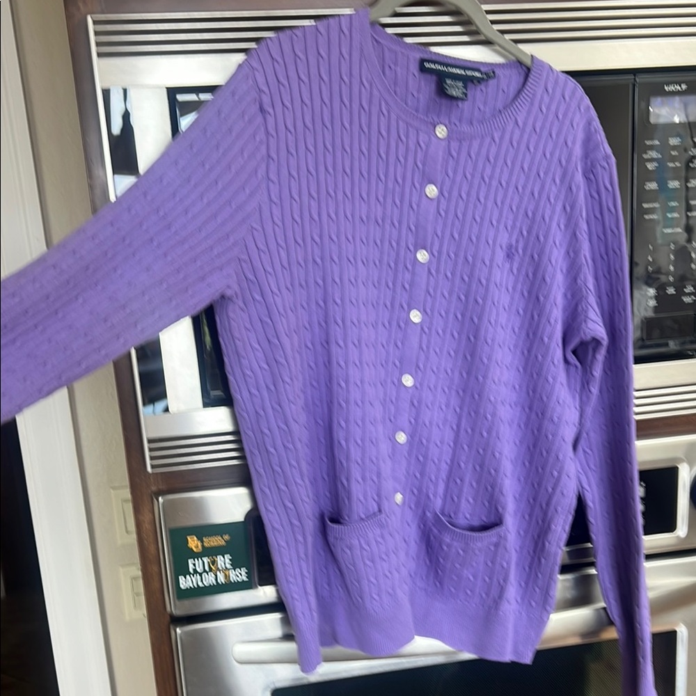 BEAUTIFUL NWOT RALPH LAUREN SPORT cable knit purple 2 pocket cardigan size XL